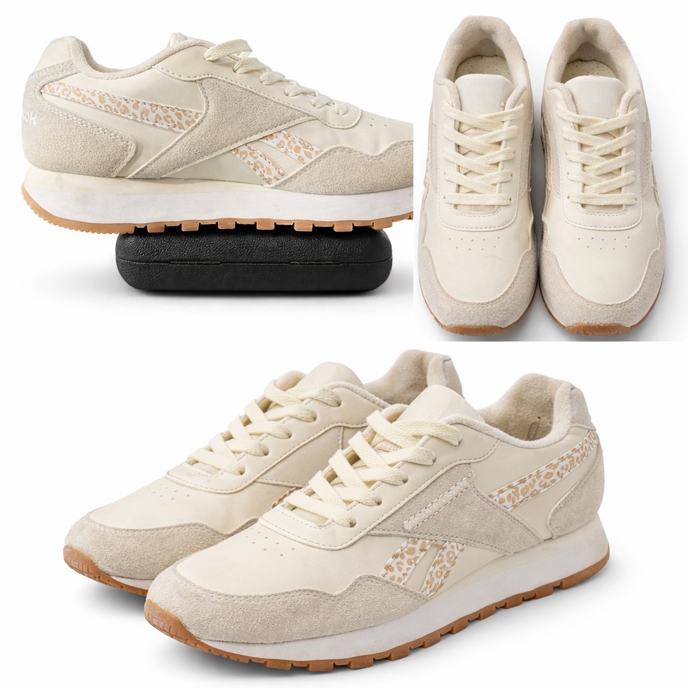 Reebok Classic Leather Sneakers – Cream & Leopard Accent | Platform Sole